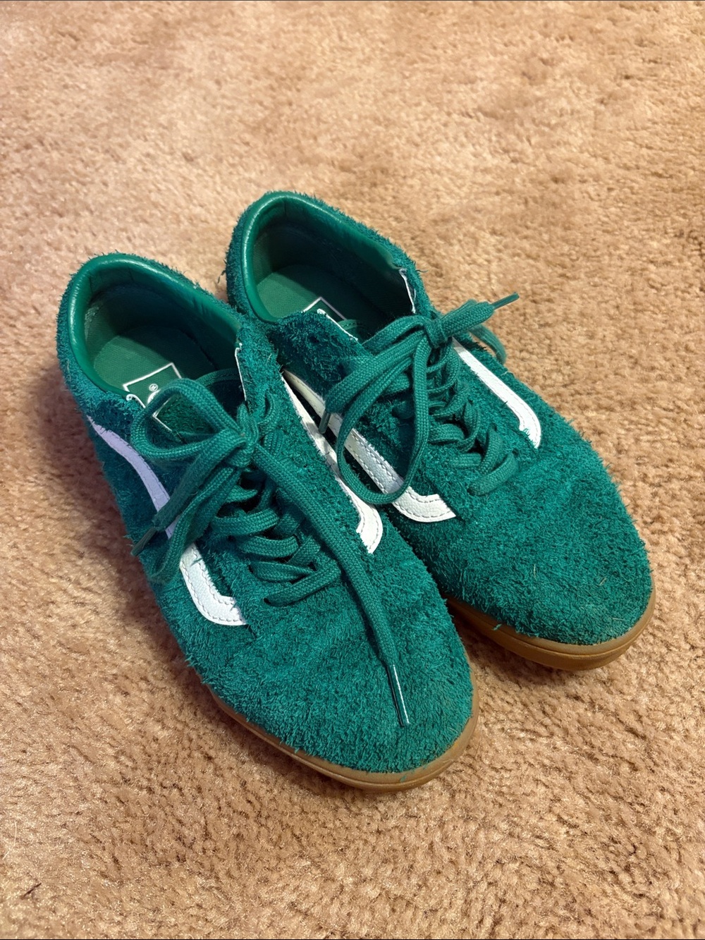 Vans Green Terry-Textured Low-Top Sneakers with White Stripe